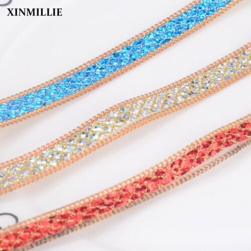 5Yard Hotfix sequin Rhinestones Mesh metal Chain Bridal Crystal Applique Trim Strass Band For Wedding Dress Home Decorative