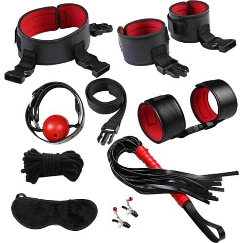 8Pcs Adult Sexual Games Bondage Whip Handcuffs Blindfold Intimate Sex Toys Tool