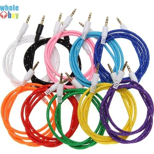 Audio Cable Gold Plated Jack 3.5 mm Male to Male Cloth Weave braid Audio Aux Cable For car Headphone for Beat Speaker 100pcs/lot