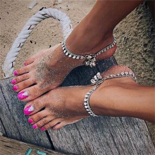 Round Piece Foot Chain Beach Chain Bracelet Tassel Ornament Bohemian Punk Retro Metallic Women Ankle Women Foot Jewelry
