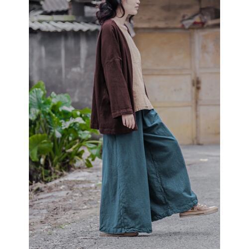 Linen Cotton Elastic waist Women Wide leg Pants Loose Casual Novelty design Autumn Pants Solid Capris Female Cropped Trousers