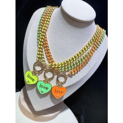 19" Multi-Color Enamel Cable Link Chain Pendent Necklace Lobster Clasp DIY Chain Neckalces