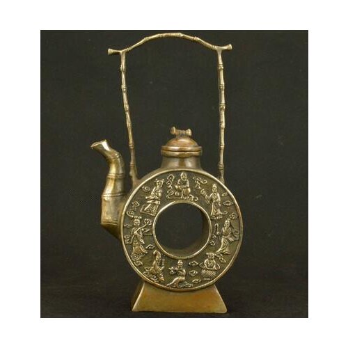 Decoration bronze factory Pure Brass Antique Elaborate hollow round ancient Chinese classical copper eight immortals teapot