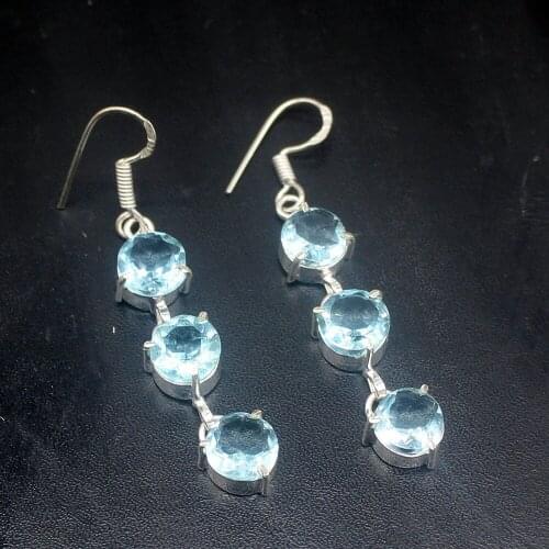 Gemstonefactory Big Promotion 925 Silver Amazing Shiny Blue Topaz Women Ladies Gifts Dangle Drop Earrings 20212423