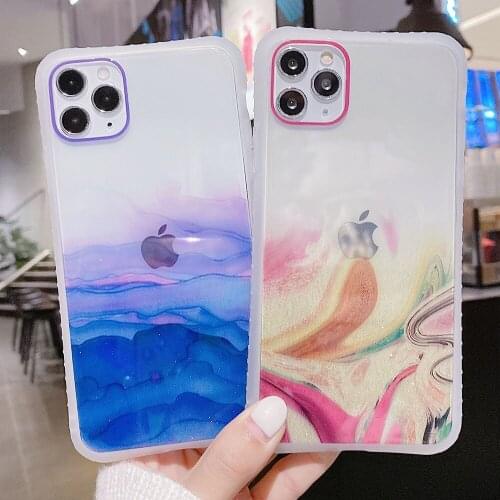 Gradient Watercolor Phone Case For iPhone 11 Pro Max XR X XS Max 7 8 Glitter Clear Cases For iPhone 7 8 Plus SE 2020 Back Cover
