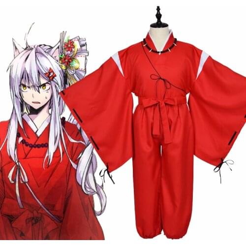 Anime Inuyasha Cosplay Costume INUYASHA Red Japanese Kimono Samurai Clothing Full Set Halloween Party Uniform Wigs Ears Necklace