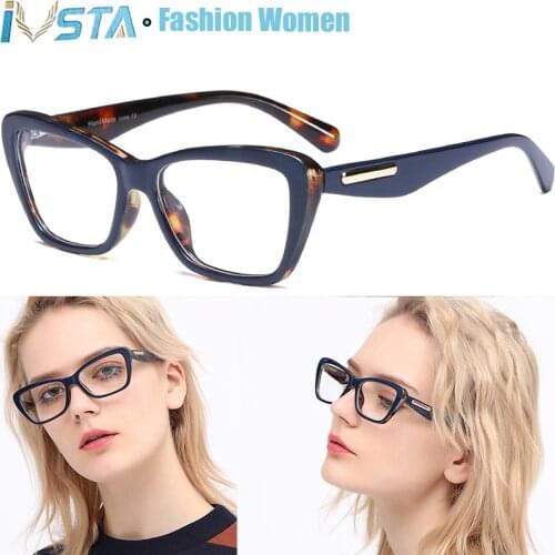 IVSTA Flower Fashion Lady Glasses Frame Women Cat Eye Myopia Eyewear Prescription Eyeglasses Square Vintage Glasses Retro 06266