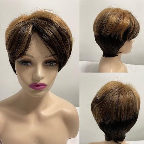Short Wavy Synthetic Hair Wigs Haircut Puffy Ombre Black Brown Bob WigsFor Black Women Synthetic Wigs Free Shipping