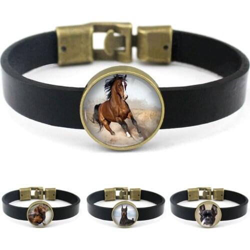 Horse Paw Dogs Mom Leather Bracelets Jesus Butterfly Firefighter Thin Blue Line Bicycle Bike Charms Bracelets Women Jewelry Gift