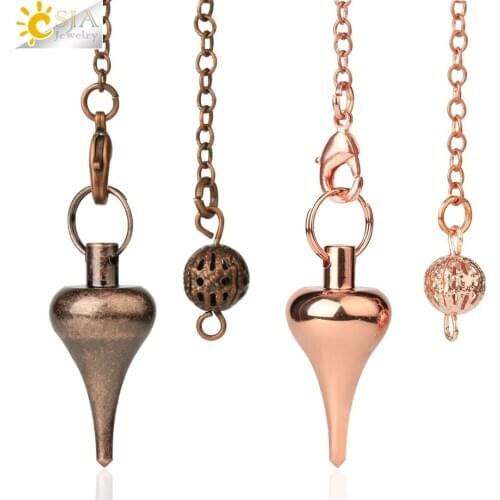CSJA Pendulum for Dowsing Divination Antique Copper Silver Color Metal Pendant Pendule Swing Point Energy Hot Sale Jewelry G598