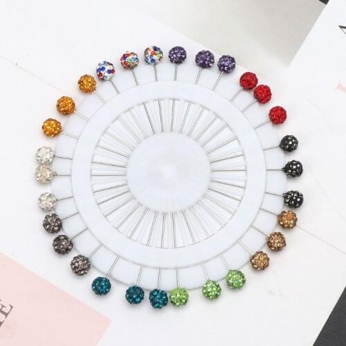 Muslim Hijab Scarf Safety Pins Crystals Ball Brooches Straight Head Pins 30Pcs