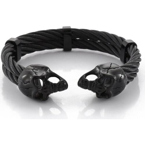 HAOLYNJOY Skull 316LStainless Steel Bangle Man Cable Wire Black/Silver Color Cuff Bracelet 2021 Jewelry