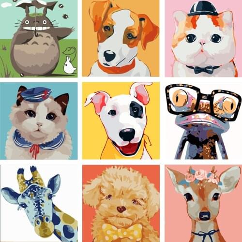 20x20cm Small DIY Picture Painting By Numbers With Frame Children Animals Canvas Oil Painit Kids Bed Room Living Wall Decor Boys
