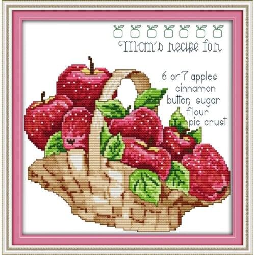 Joy Sunday Apple Basket Counted Cross Stitch Kits 11&14CT DIY Cross Stitch Embroidery Needlework for Home Decor Handmade Gift
