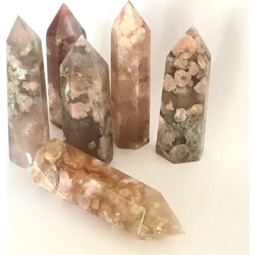Natural carving crafts cherry blossom agate crystal wand point healing stones for feng shui