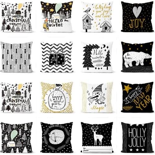 Black Gold Printed Cushion Cover Christmas Gift Decorative Pillow Covers for Home Sofa Polyester Throw Pillowcases 45*45cm