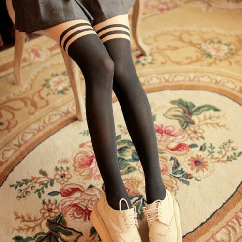 Newest Fashion Hot Women Sexy Women Temptation transparent Sheer Mock Suspender Tights Pantyhose Striped Stockings