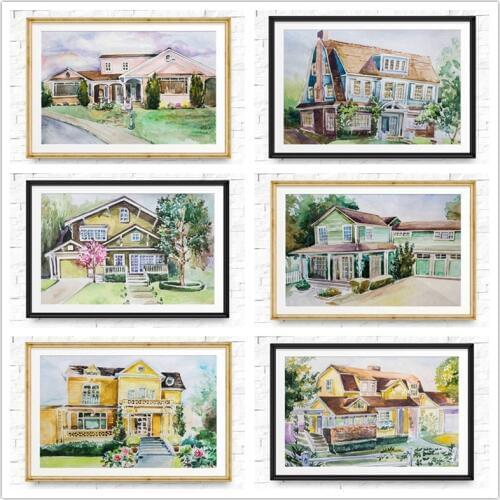 Desperate Housewives Watercolor Houses Wall Art Canvas Painting Pictures Tv Show Posters and Prints for Living Room Home Decor