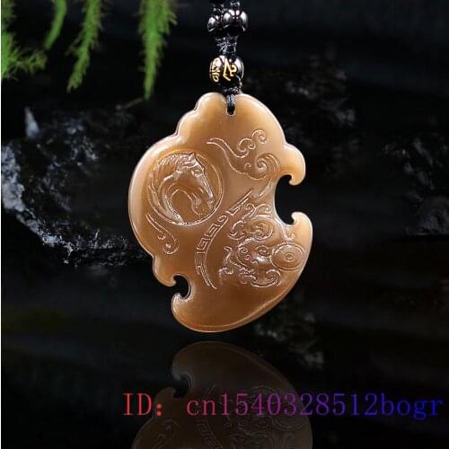 Brown Jade Horse Pendant Chinese Carved Jewelry Necklace Jadeite Amulet Women Fashion Natural Gemstone Gifts Charm