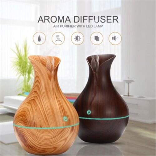 Essential Oil Diffuser with LED Night Light, Ultrasonic Aromatherapy Humidifier, Vase Shape Wood Grain Appearance 2021 New Style