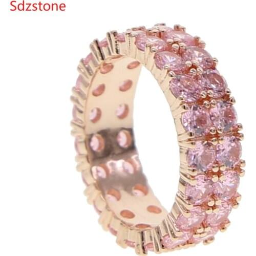 Luxury Rose Gold Color Pink Stone Wedding Band Eternity Ring For Women Big Gift For Ladies Love Wholesale Lots Bulk Jewelry