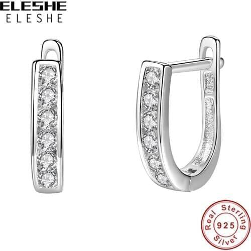 ELESHE Wholesale Real 925 Sterling Silver with Crystal CZ Hoop Earrings for Wowen Fashion Party Jewelry Gift