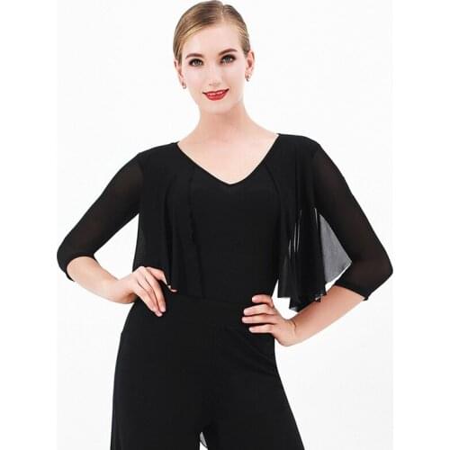 Mesh Ballroom Dance Bodysuit Women Modern Dance Tops Stage Costume Designer Clothes Latin Practice Wear Tango Dancewear DL8071