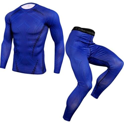 Brand New Sport Suit Men Long Sleeve T shirts Pants MMA Compression Running Set Men Bodybuilding Rashguard Gym Fitness Tracksuit