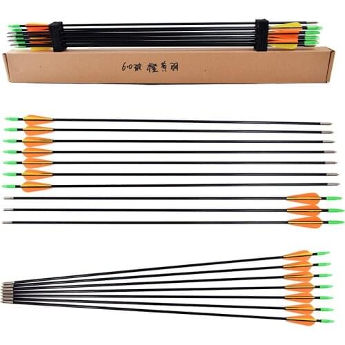 Archery 6/12/24pcs Fiberglass Arrows 30inch OD6mm Spine750 Archery Arrow Bolts for Recurve Bow Hunting
