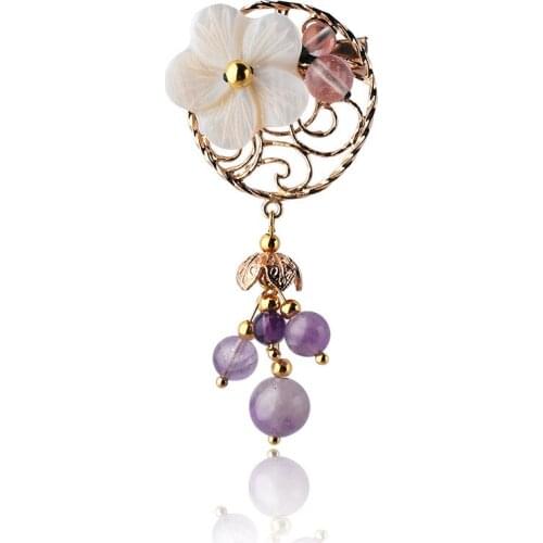 Amethst vintage brooch Purple , shell flowers ethnic brooch jewelry