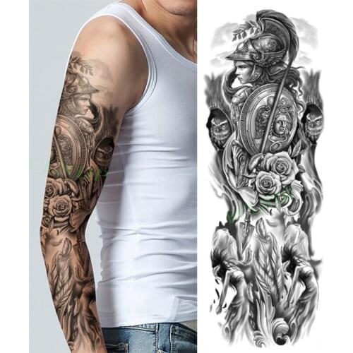 Waterproof Temporary Tattoo Sticker Worrior Flower Helmet Owl Full Arm Fake Tatto Flash Sleeve Tatoo for Men Women
