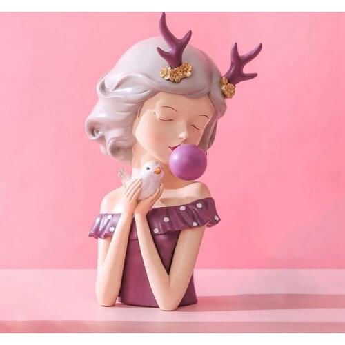 Home Decoration Sculpture Bubble Gum Girl Statue Fashion Resin Figurine Modern Chic Cabinet Decoration