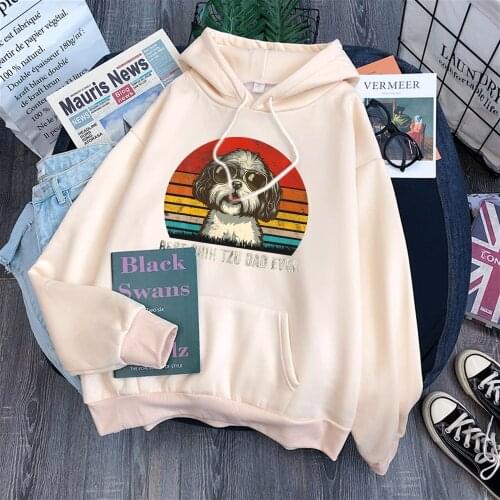 Hip Hop Dog Wearing Sunglasses Print WomanS Hoodies Warm Fashion Streetwearthick Comfortable Hooded Street Quality Women Hoody
