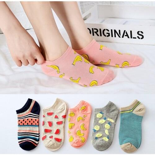 Womens Cotton Fruit Striped Casual Short Socks