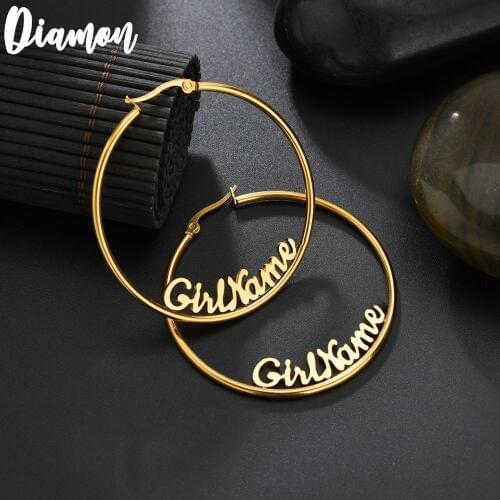 Diamon Personalized Name Letter Earrings Stainless Steel For Women Color Custom Name Cricle Earrings Weddings Party Jewelry