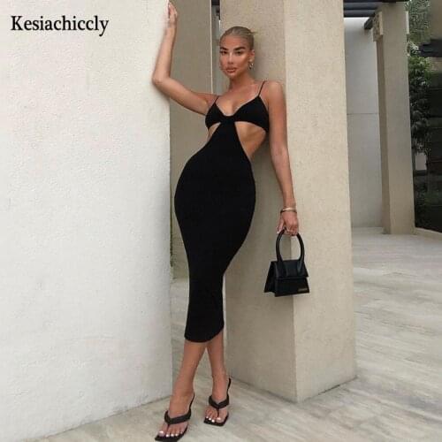 Kesiachiccly Women Bodycon Bandage Dress 2021 Summer Sexy V Neck Hollow Out White Maxi Long Elegant Evening Party Dress Vestido