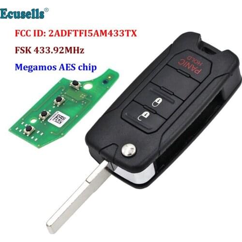 3/4 Buttons Flip Remote Key FSK 433.92MHz ID48 Megamos AES Chip for Jeep Renegade 2016-2018 FCC 2ADFTFI5AM433TX SIP22 Blade