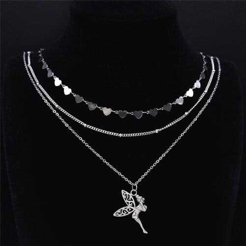 3 PCS Stainless Steel Shell Bead Bohemia Layer Necklace for Women Silver Color Elf Necklace Jewelry bijoux femme NXS04