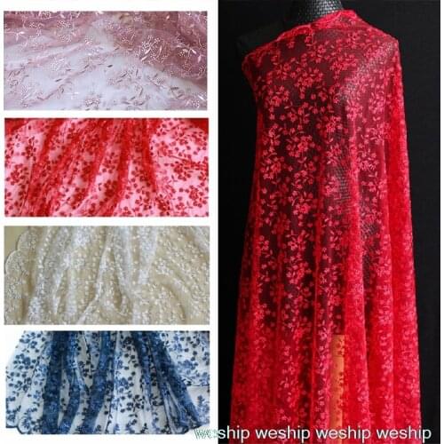 3yards white/red/blue/pink floral fabric embroidery lace mesh fabric wedding dress cloth DIY garment accessories curtains