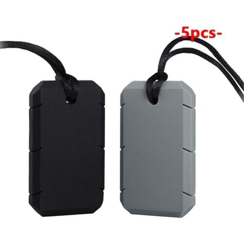 5pcs Silicone Dog Tag Chew Necklace Baby Teether Infant Chewy Toy Sensory Tool For Autism Therapy ADHD