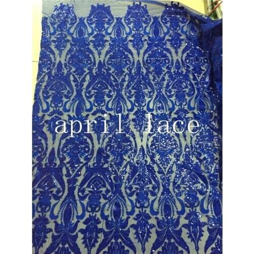 5yards BB110 good quality nice dobby royal blue sequin embroidery net mesh lace fabric for bridal gown/wedding dress