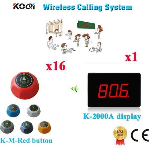 Wireless Calling Buzzer System Pager 433MHZ For Hotel Restaurant Club With Caller Button And Display(1 display+16 call button)
