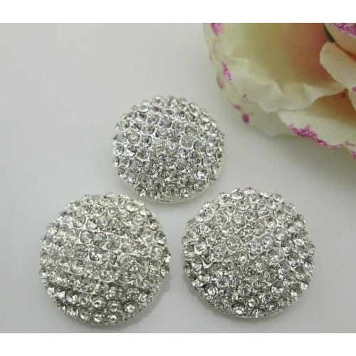 BT62 25mm)5pcs Charming Clear Rhinestone Flower Buttons Round Craft Button