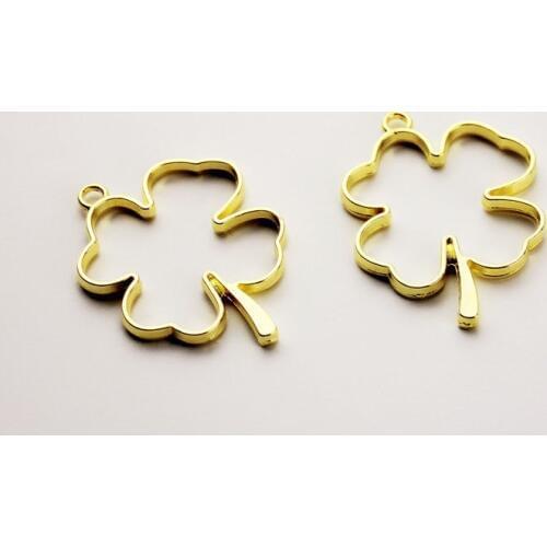 Four Leaf Clover Open Bezel Pendant 4 Leaf Clover Outline Charm Floral Deco Frame UV Resin Jewellery Making Kawaii Resin Crafts