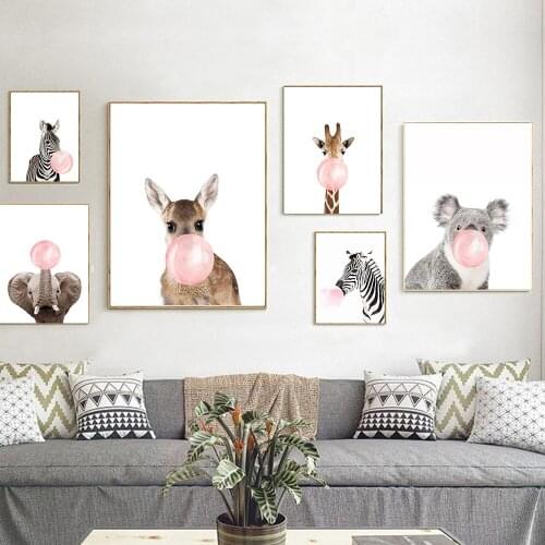 Cute Cartoon Animal Decorative Picture Childrens Room Kindergarten Frameless Canvas Painting Wall Art Kids Home Decorations