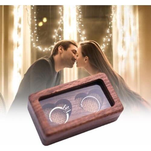 Wooden Ring Box Double Heart Jewelry Box Proposal Wedding Ring Holder Wear Resistant Elegant Appearance Exquisite Gift For Lover