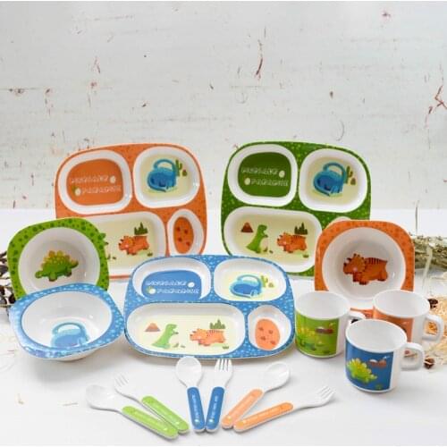 Baby Plate Childrens Tableware Compartment Tray Dinosaur Cartoon Melamine Drop-Resistant Disk Eat Solid Food Bowl