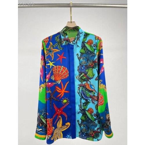 Fyion 2021 Runway Designer High Quality Shirt Long Sleeve Printing Elegant Single Breasted Chic Trendy Female Women Blouse