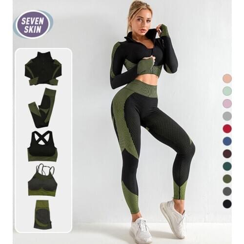 SEVEN SKIN 2/3/5PCS Seamless Yoga Sets Women Fitness Gym Clothing Long Sleeve Shirts Sport Bra Workout Leggings Sportswear Suits