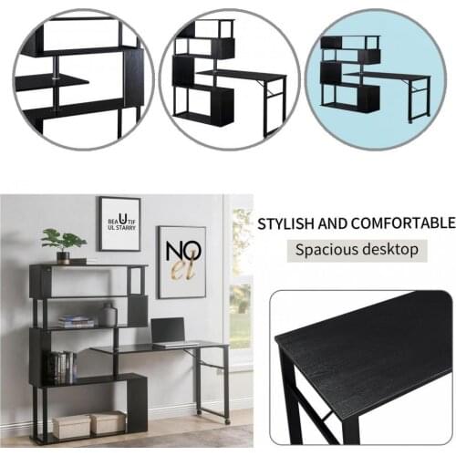 L Shape Black Color Large Storage Capacity 5-Story Bookshelf for Office